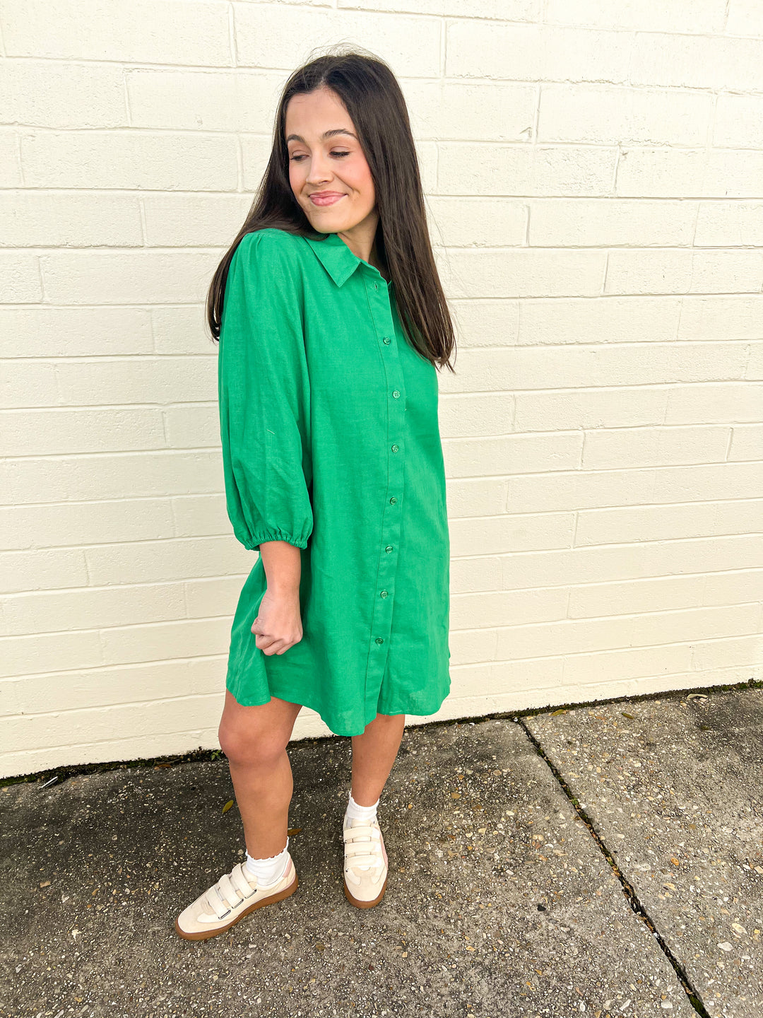 Green Linen Lively Dress