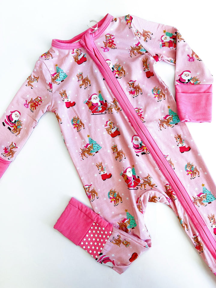 Pink Vintage Reindeer & Santa Convertible Romper