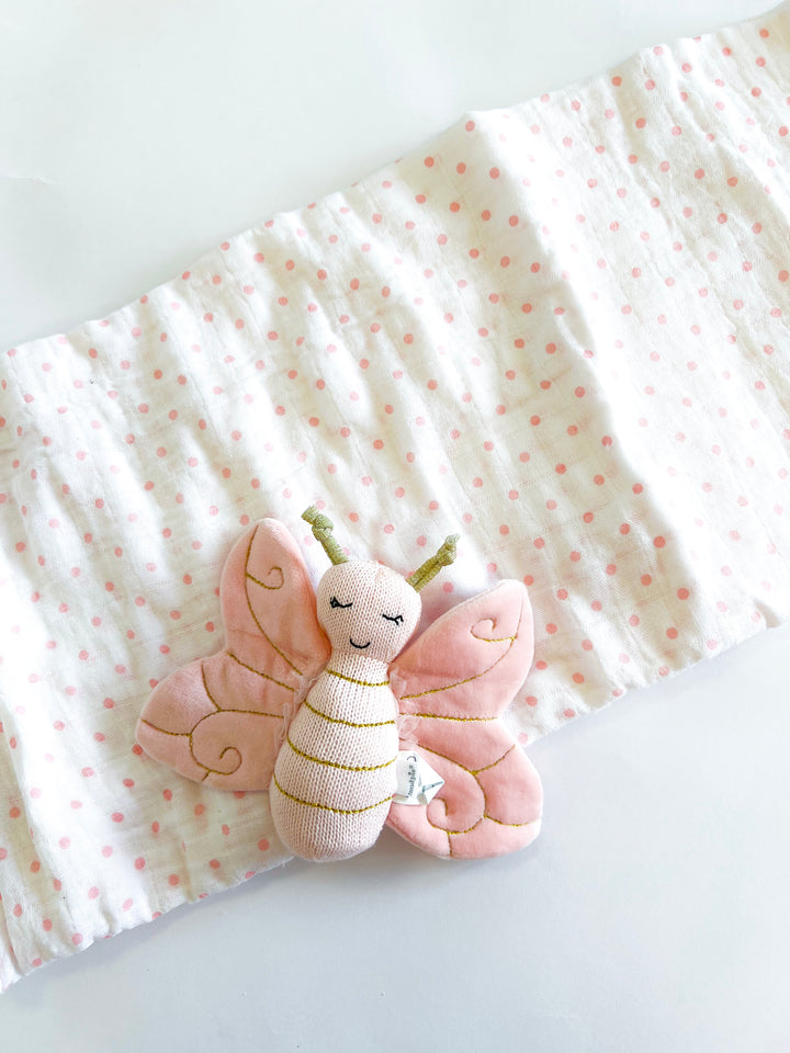 Pink Dot Swaddle and Rattle