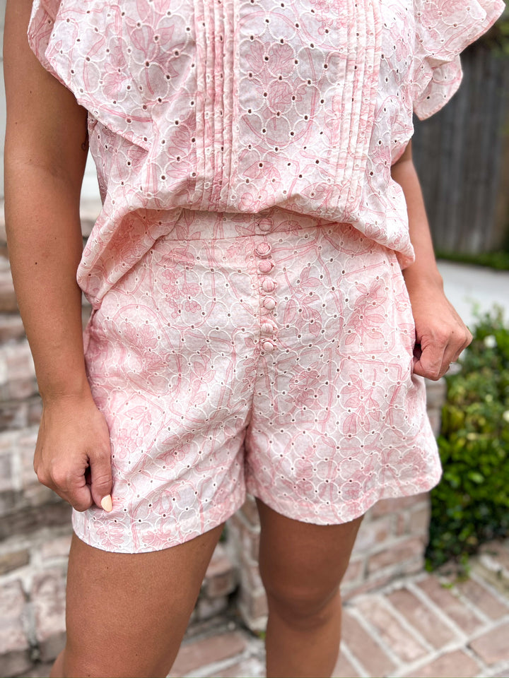Blushing Botanica Eyelet Button Shorts