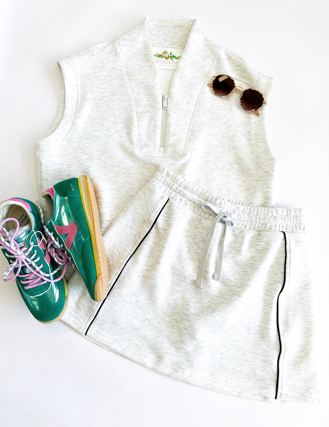 Grey & Black Modal Piping Skort