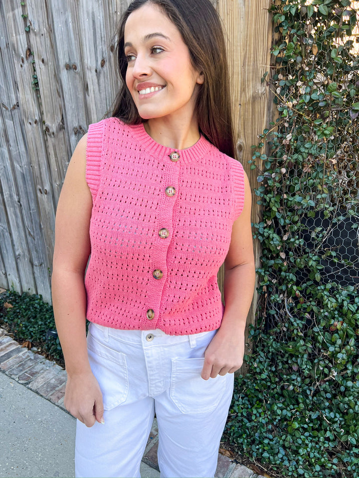 Bloom Pink Pointelle Knit Top