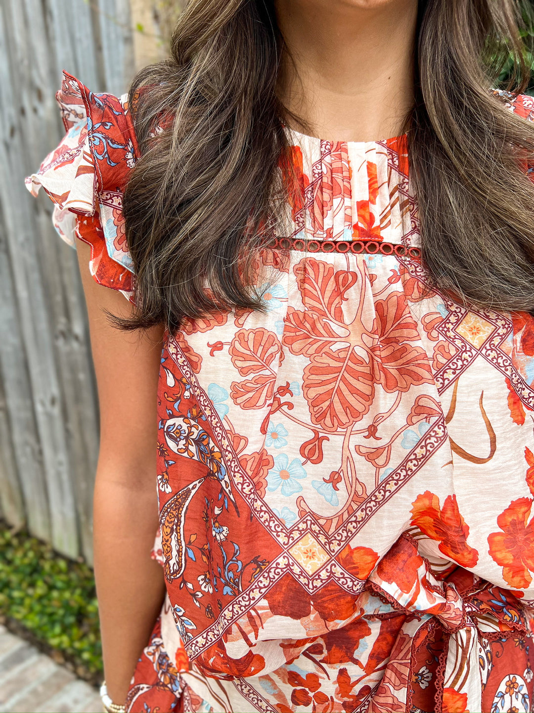 Rust Gia Flutter Skirt Set