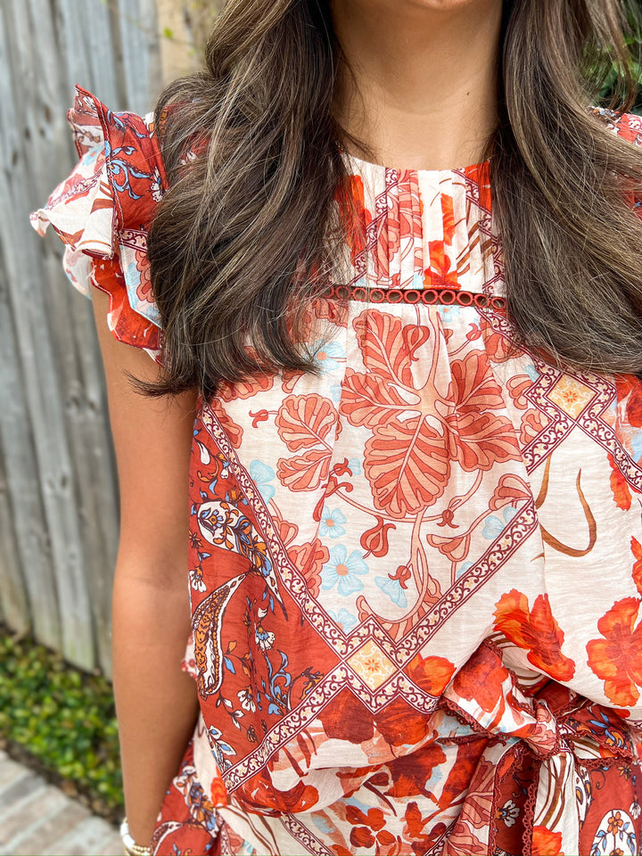 Rust Gia Flutter Skirt Set