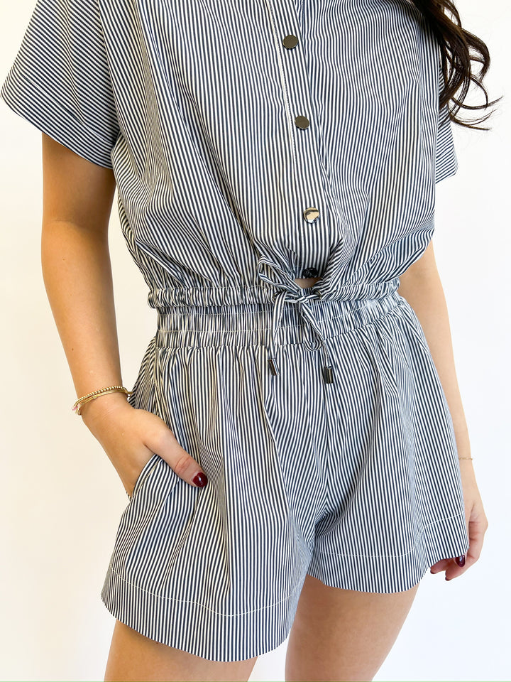 Dark Navy Stripe Clara Smock Shorts