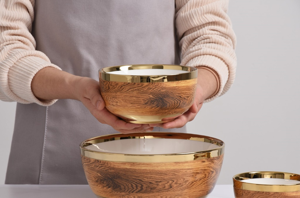 Medium Wooden Gold Trim Bowl