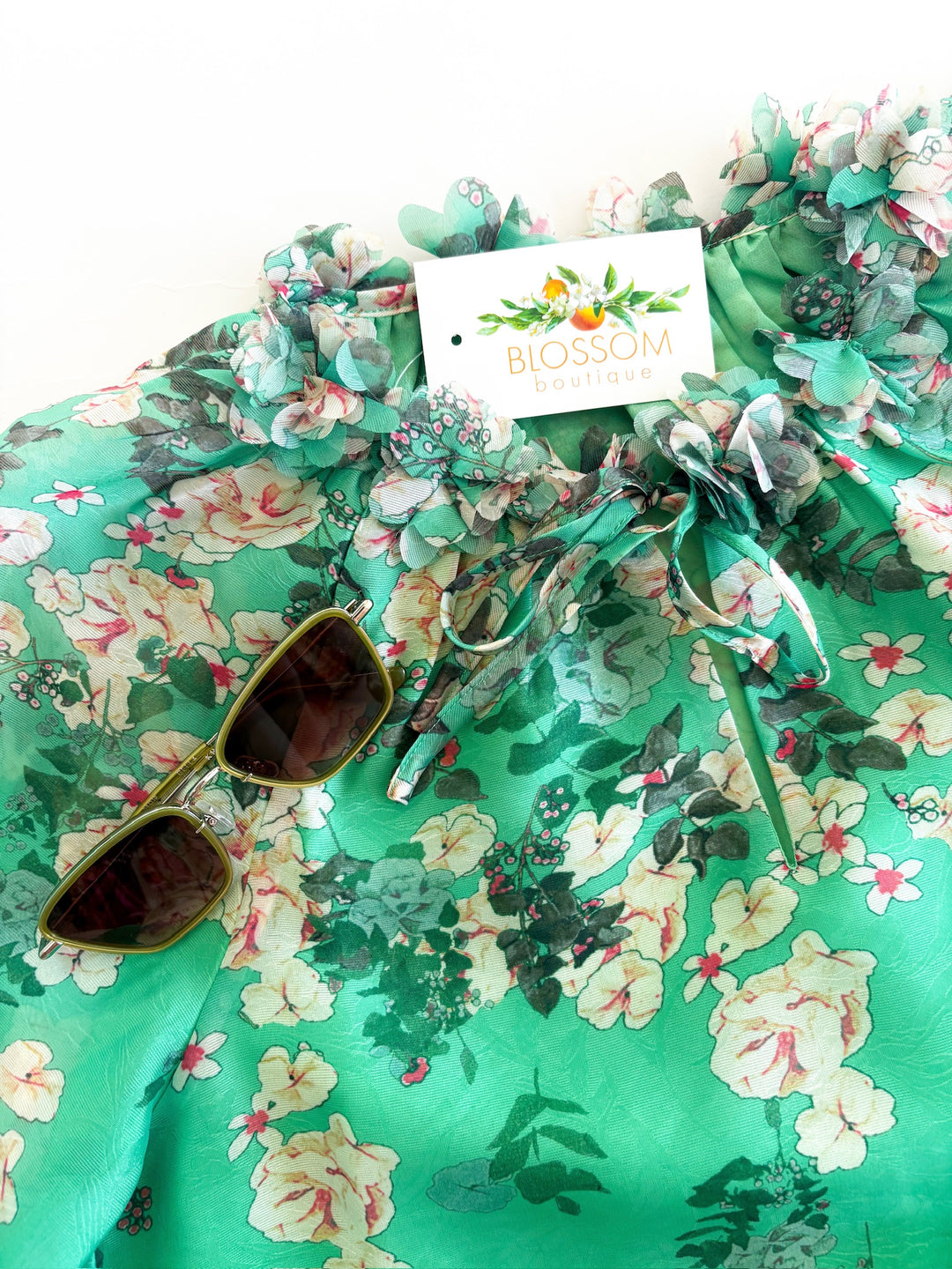 Emerald Bloom Dimensional Flowers Top