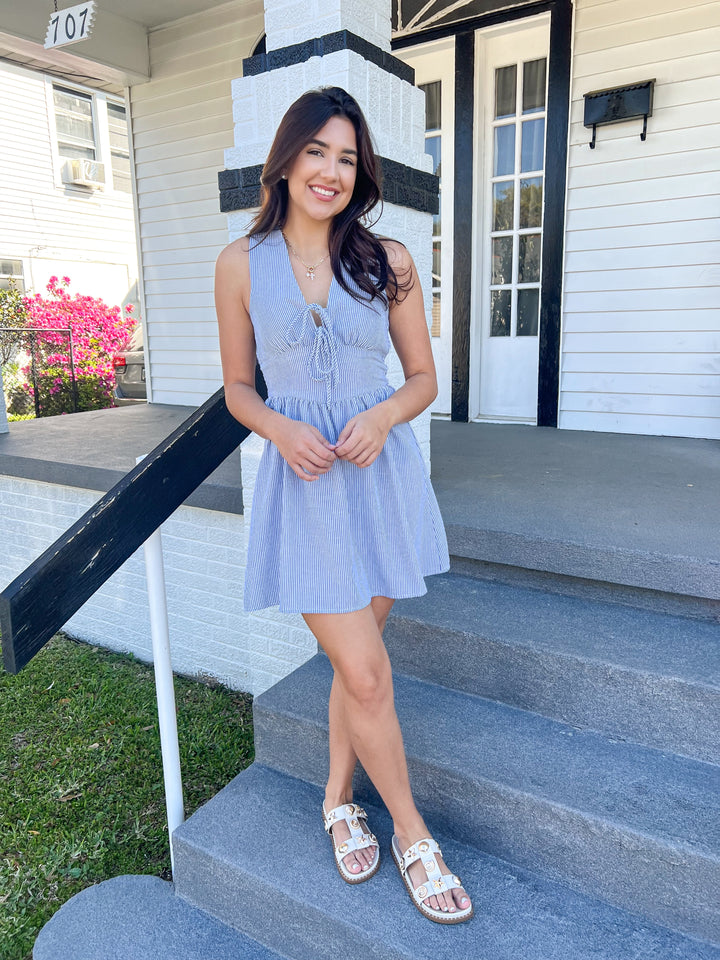 Blue Garden Sun Tie Mini Dress