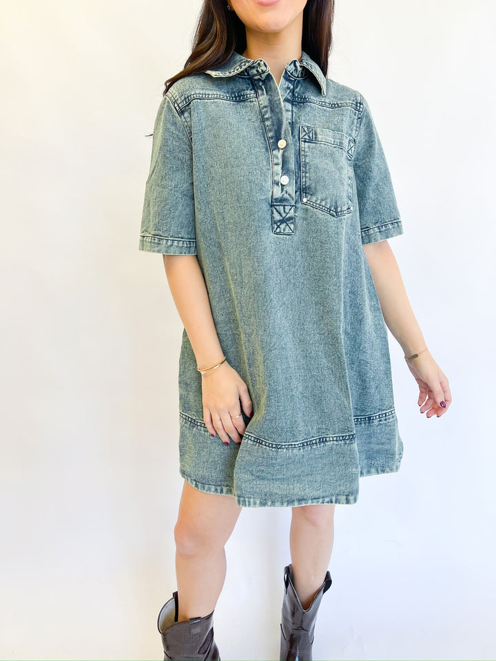 Denim Wash Foreman Collared Dress
