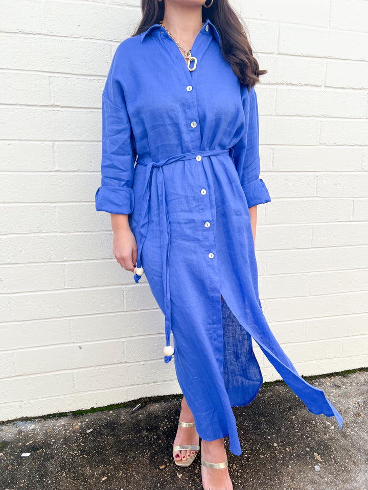 Sapphire Blue Maxi Shirt Dress