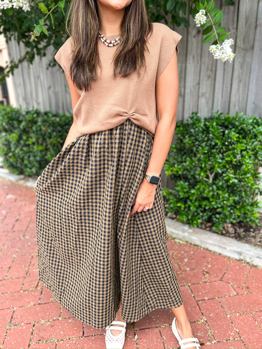 Espresso Mixed Media Gingham Dress