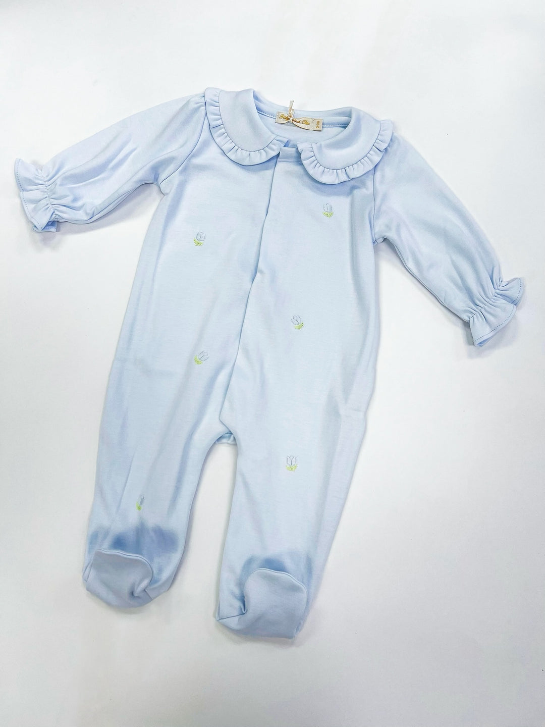Tulips All Over Embroidered Pima Collared Footie