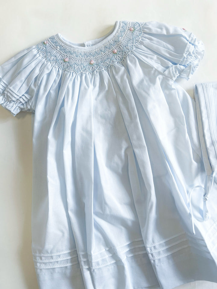 Blue Rosebud Detail Daygown & Hat