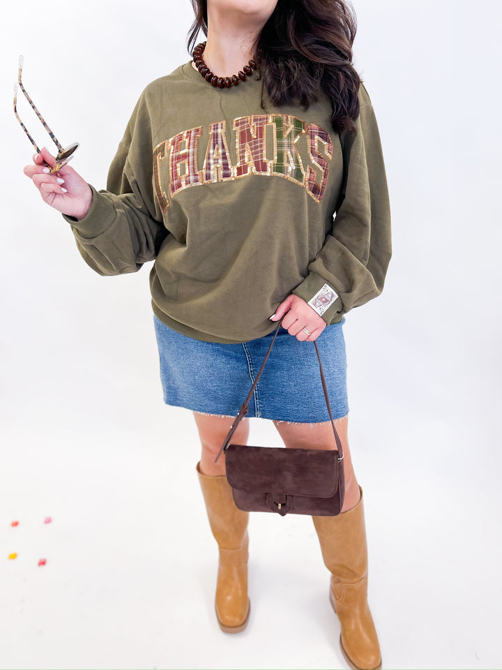 Brown Plaid Thanks Sweatshirt