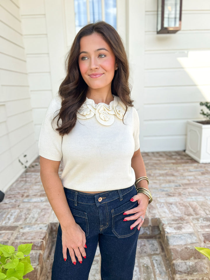 Ivory Camille Flower Detail Top