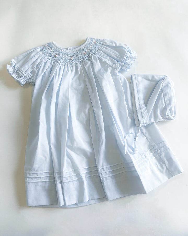 Blue Rosebud Detail Daygown & Hat