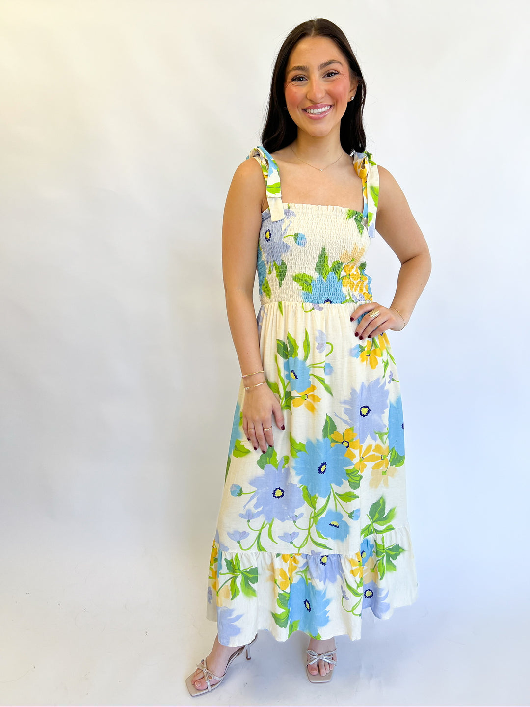Cream Multi Fresh Cut Midi Dress