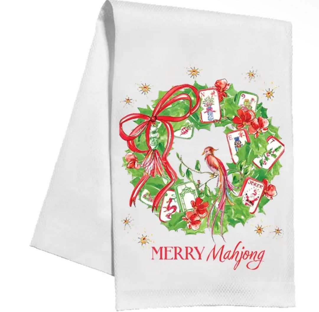Merry Mahjong Wreath Kitchen Towel