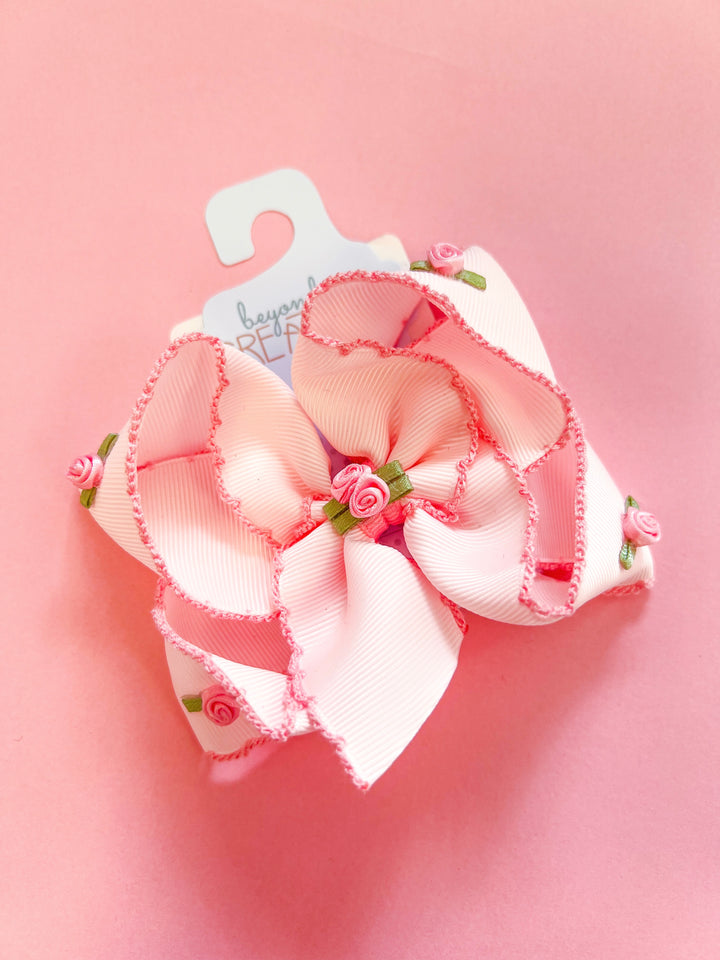 Large Crochet Edge Flower Embellished Bow