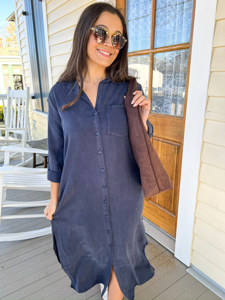 Navy Rolled Sleeve Belsey Dress