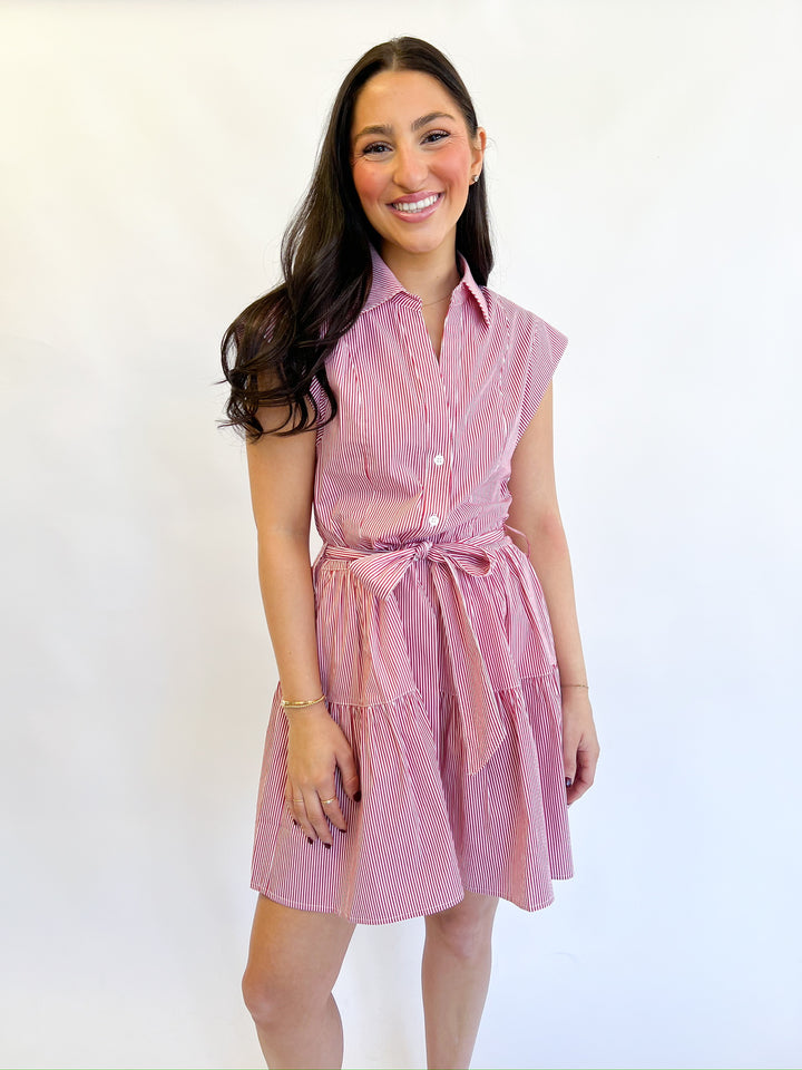 Red Striped Caplain Dress