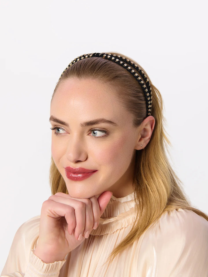 Black Rhinestone Skinny Double Headband