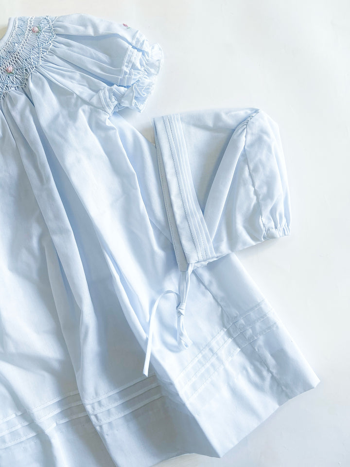 Blue Rosebud Detail Daygown & Hat