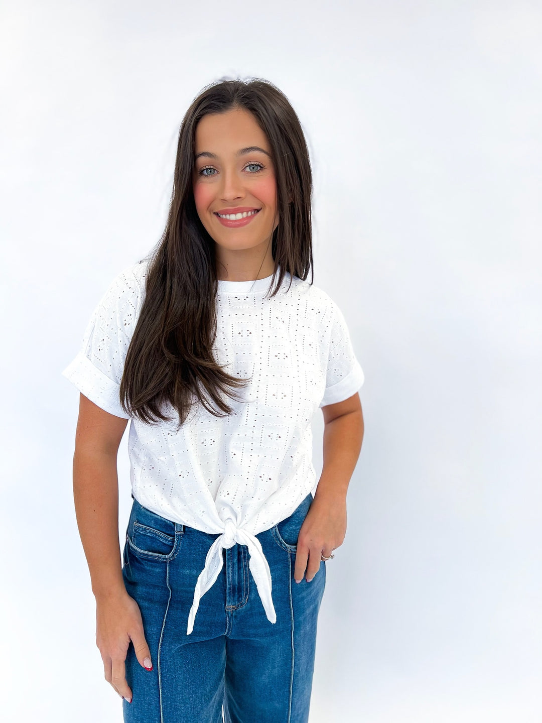 White Eyelet All Day Tie Tee