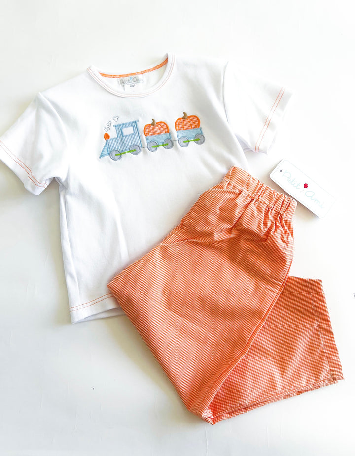 Pumpkin Train Orange Gingham Pant Set