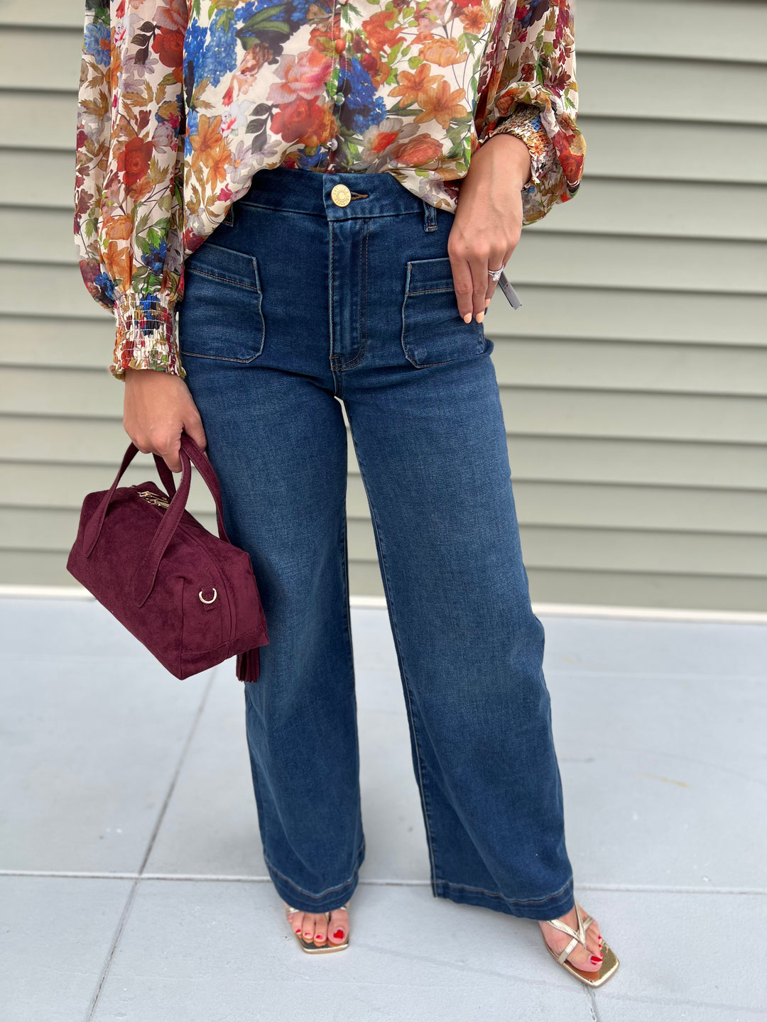 Cheerfully Dark Base Meg High Rise Wide Leg Denim