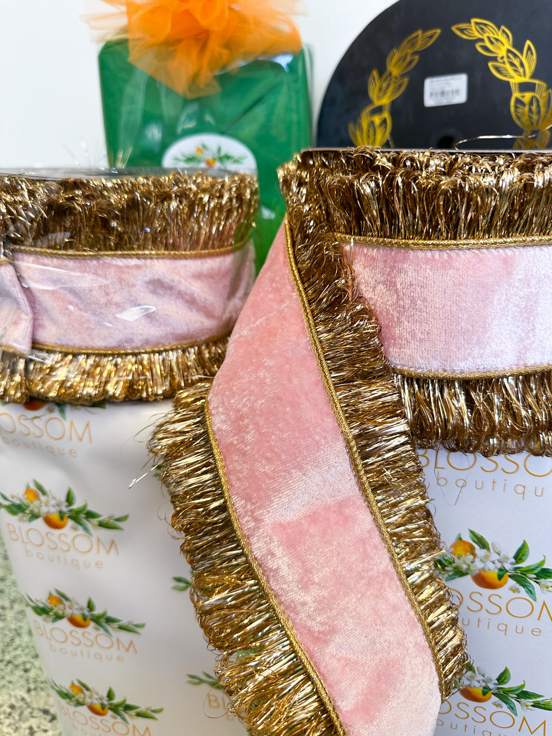 Pink Velvet Side Trim/ Back Metallic Dupion 4x10yd