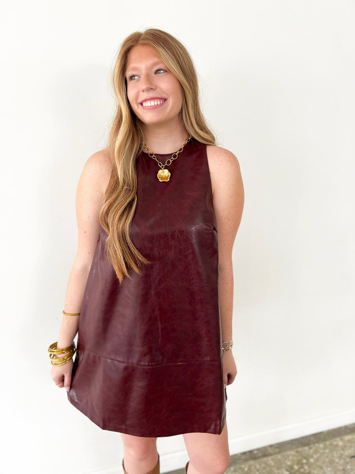 Burnt Cherry Onyx Leather Dress