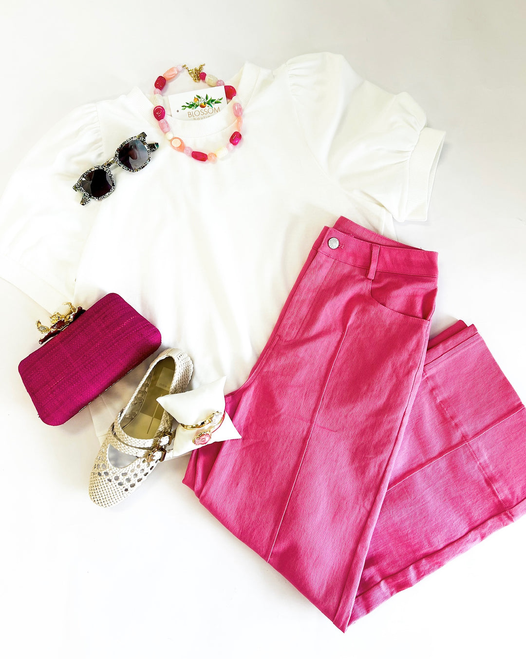White Puff Sleeve Pullover Tee