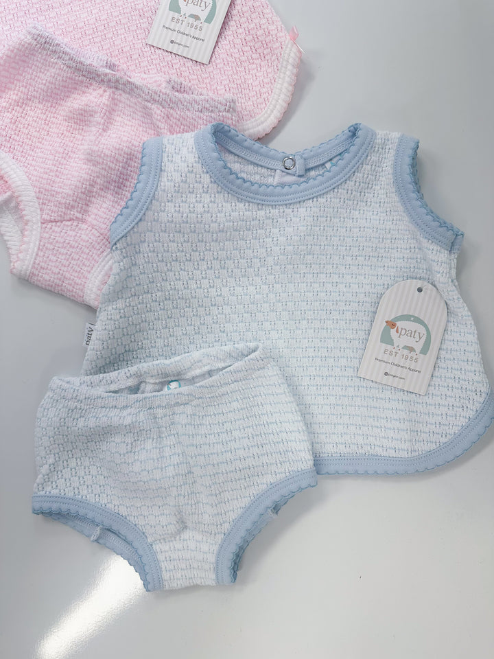 Blue w/ Blue Trim Knit Solid Diaper Set