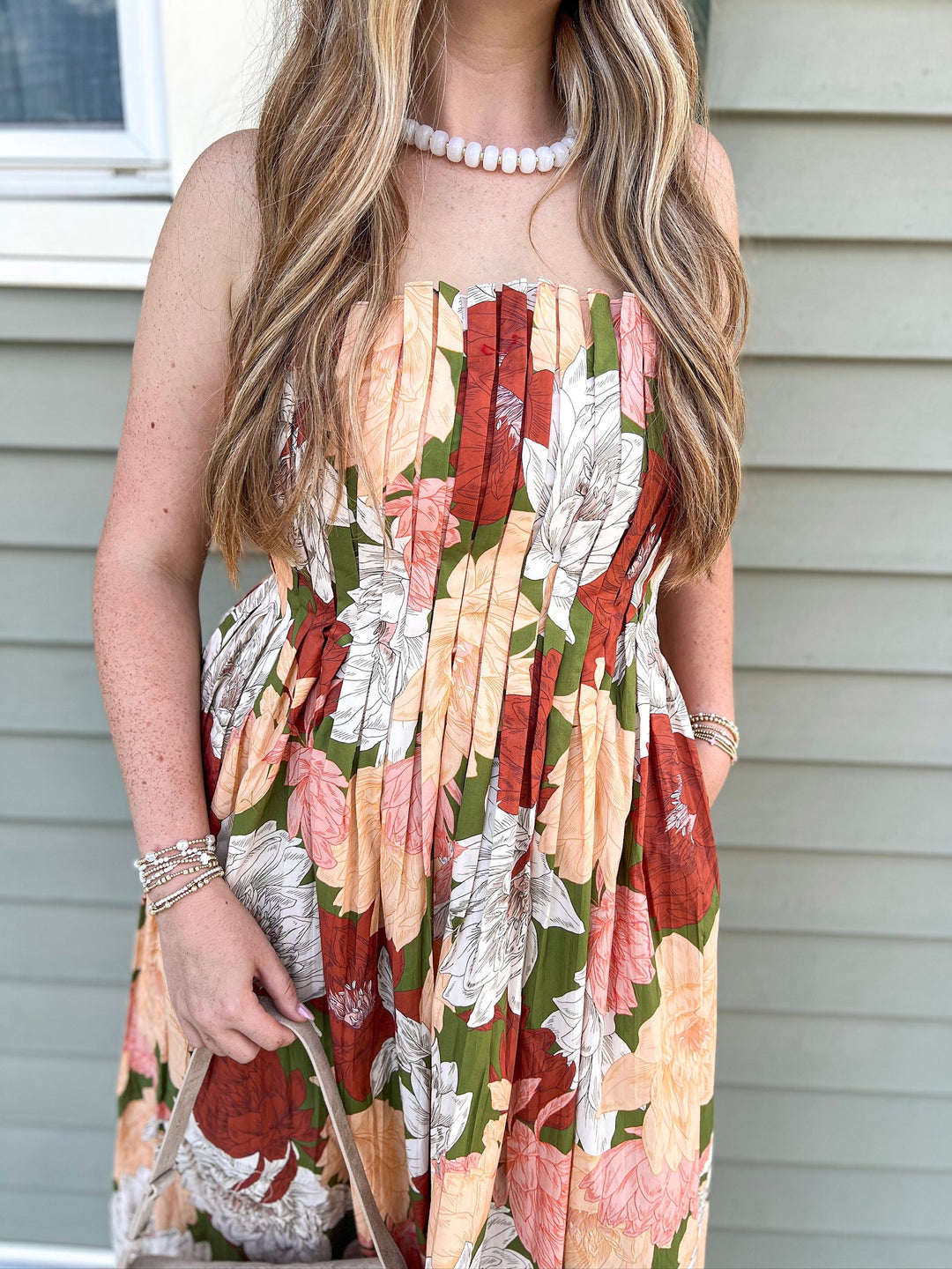 Olive Floral Falling Midi Dress