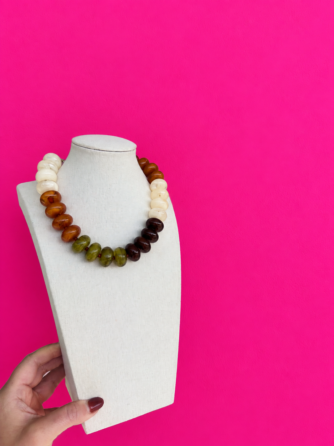 Rust, Olive, Bone Fall Circle Bead Necklace