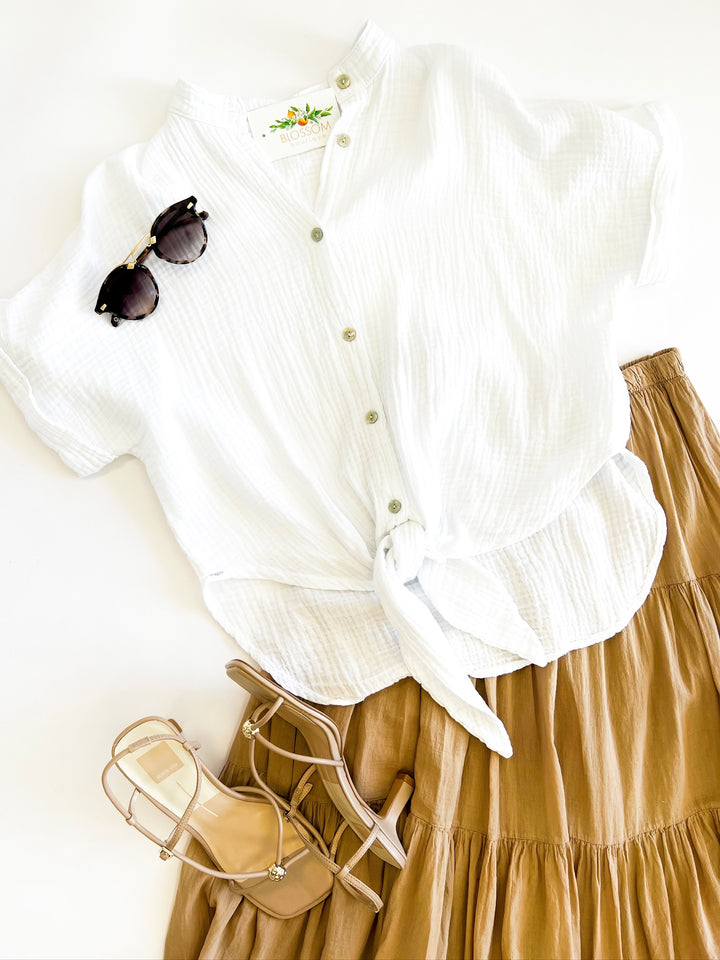 White Gauze Tied Down Top