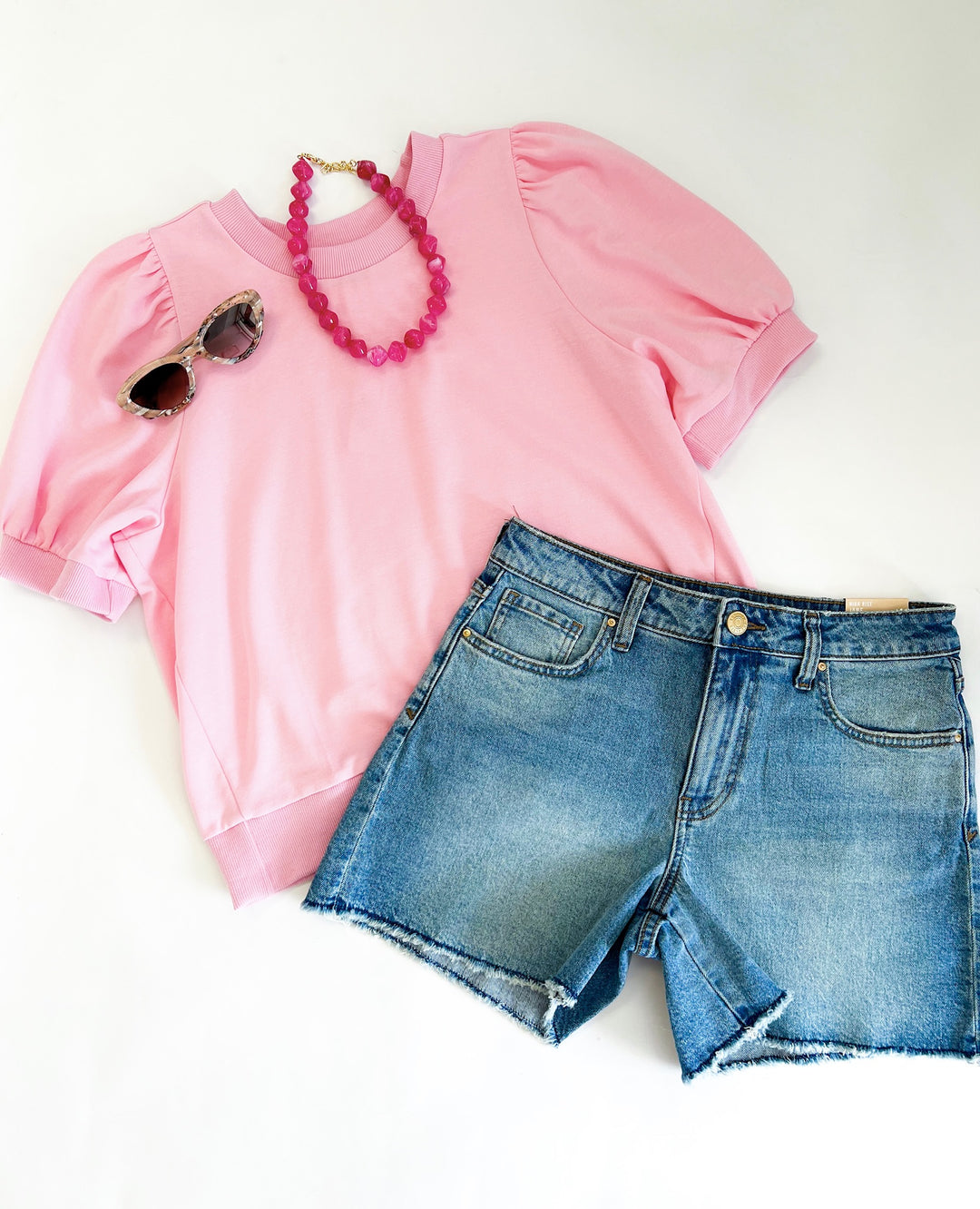 Pink Puff Sleeve Pullover Tee