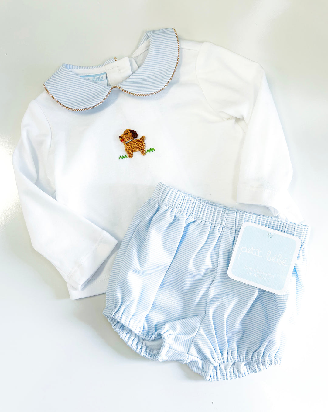 Boy Puppies Striped Diaper Set