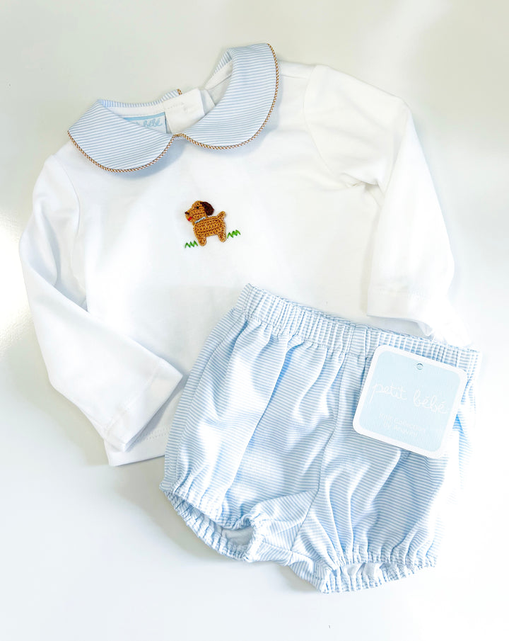 Boy Puppies Striped Diaper Set