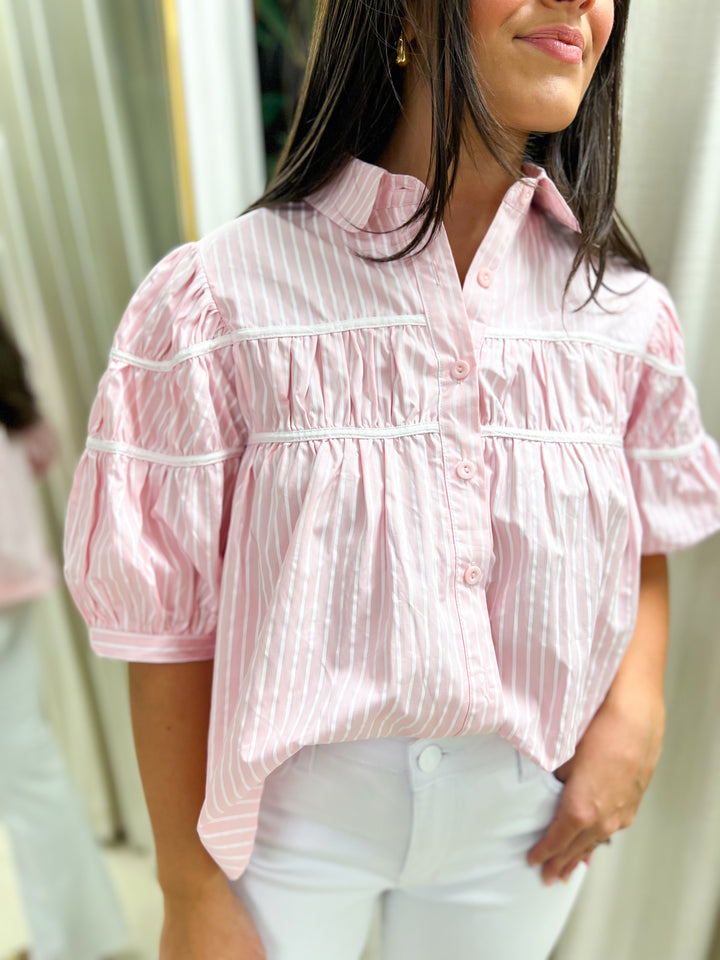 Pink Contrast Stripe Top