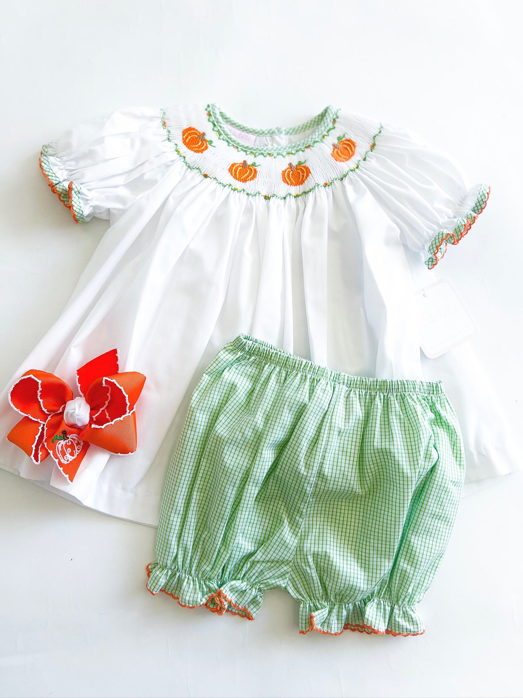 Green Check Pumpkin Patch Bishop Bloomer Set