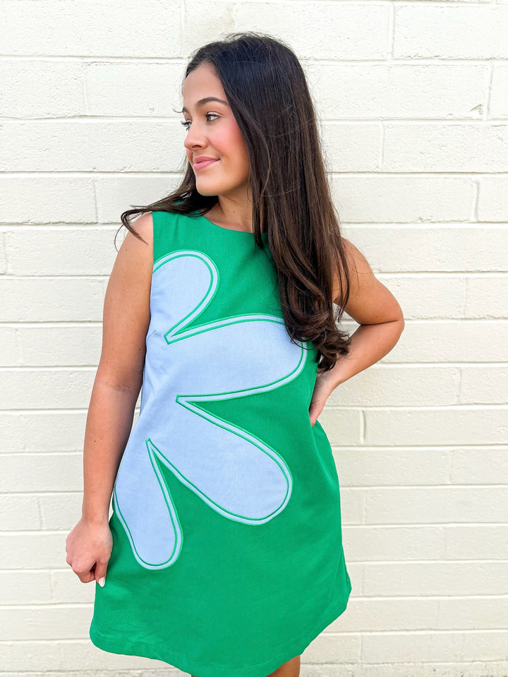 Boldly Blue Flower Greenly Dress