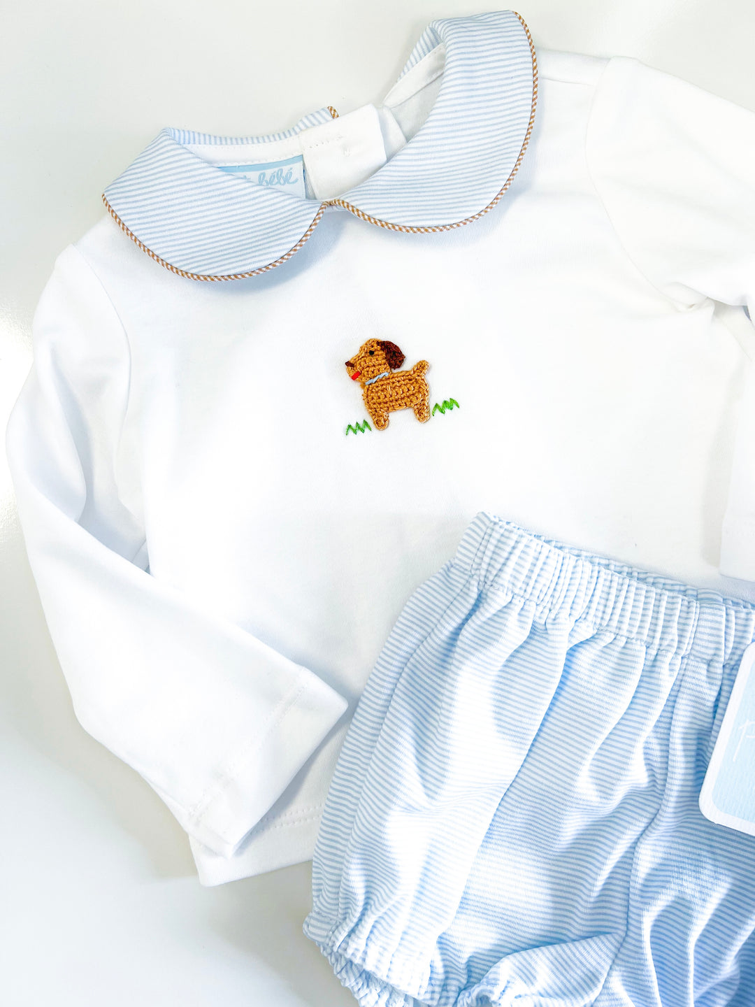 Boy Puppies Striped Diaper Set