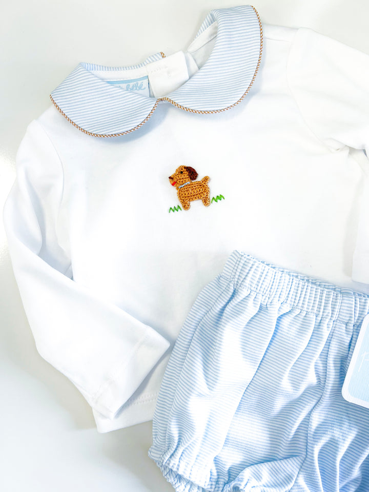 Boy Puppies Striped Diaper Set