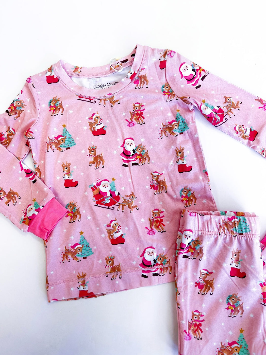 Pink Vintage Reindeer & Santa Longe Sleeve Loungewear Set