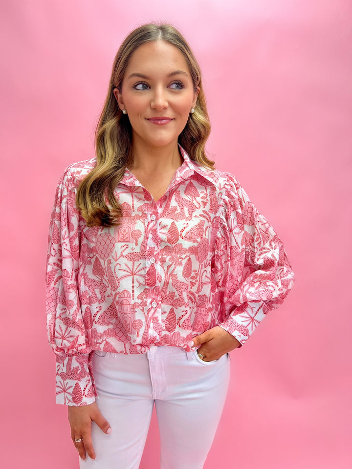Pink Leopard Toile Blouse