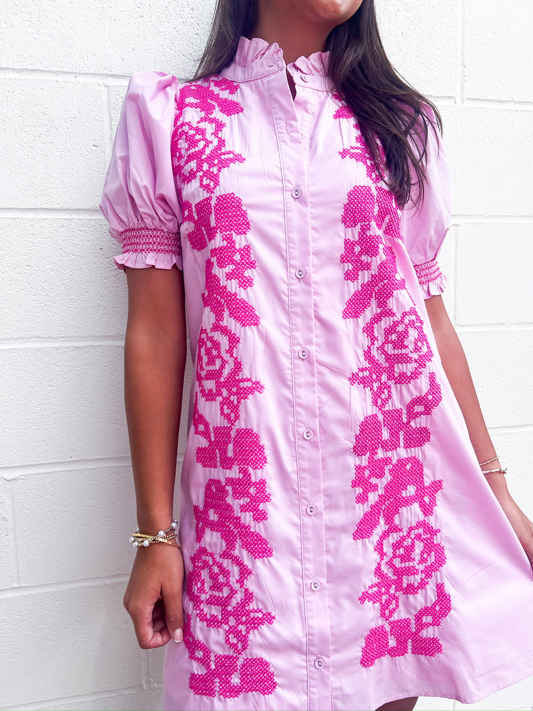 Pink Embroidered Flair Mini Dress
