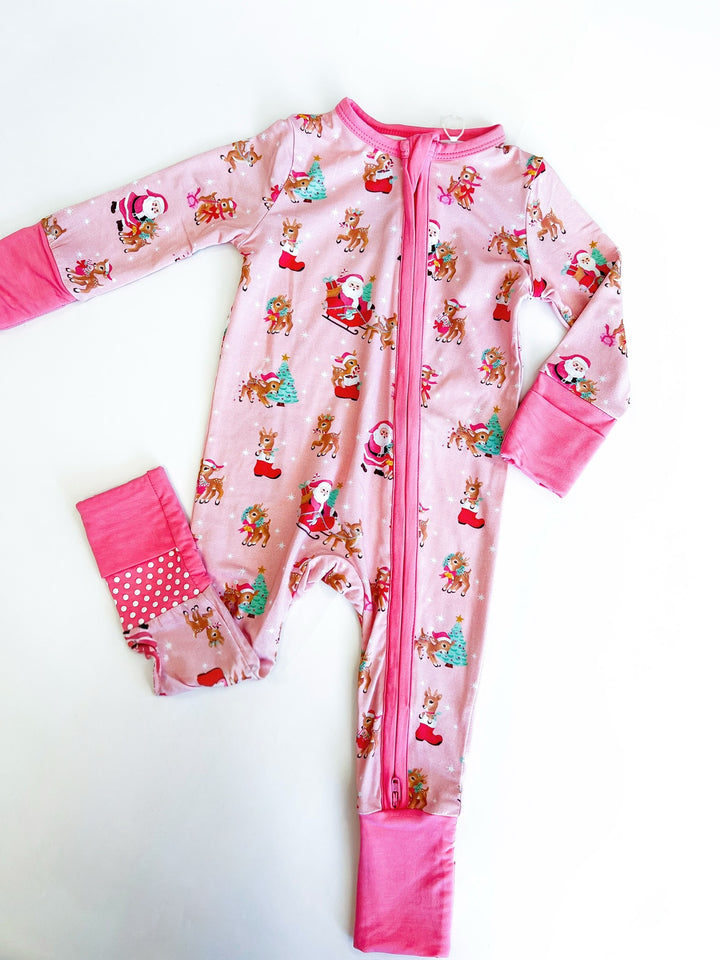 Pink Vintage Reindeer & Santa Convertible Romper