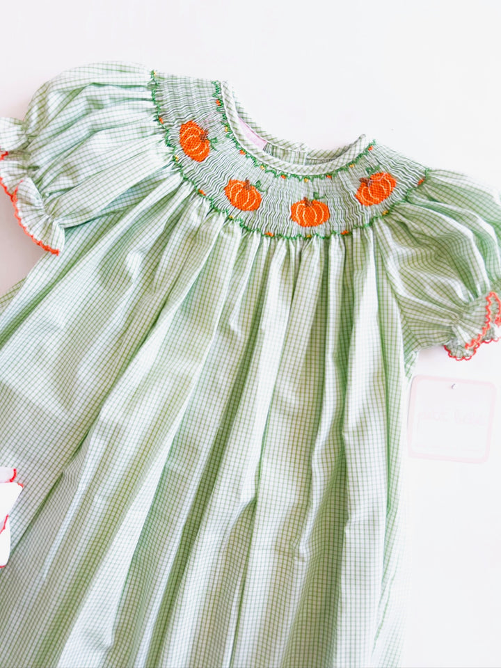 Green Check Pumpkin Patch Bishop Dress